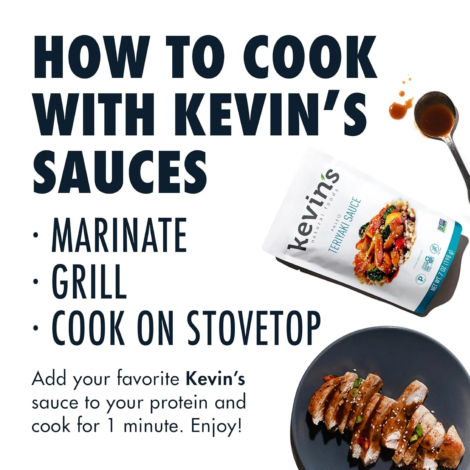 Kevin's Natural Foods Teriyaki Sauce - Paleo Simmer Stir-Fry Sauce, Gluten Free, No Preservatives, Non-GMO - 3 Pack (Teriyaki)