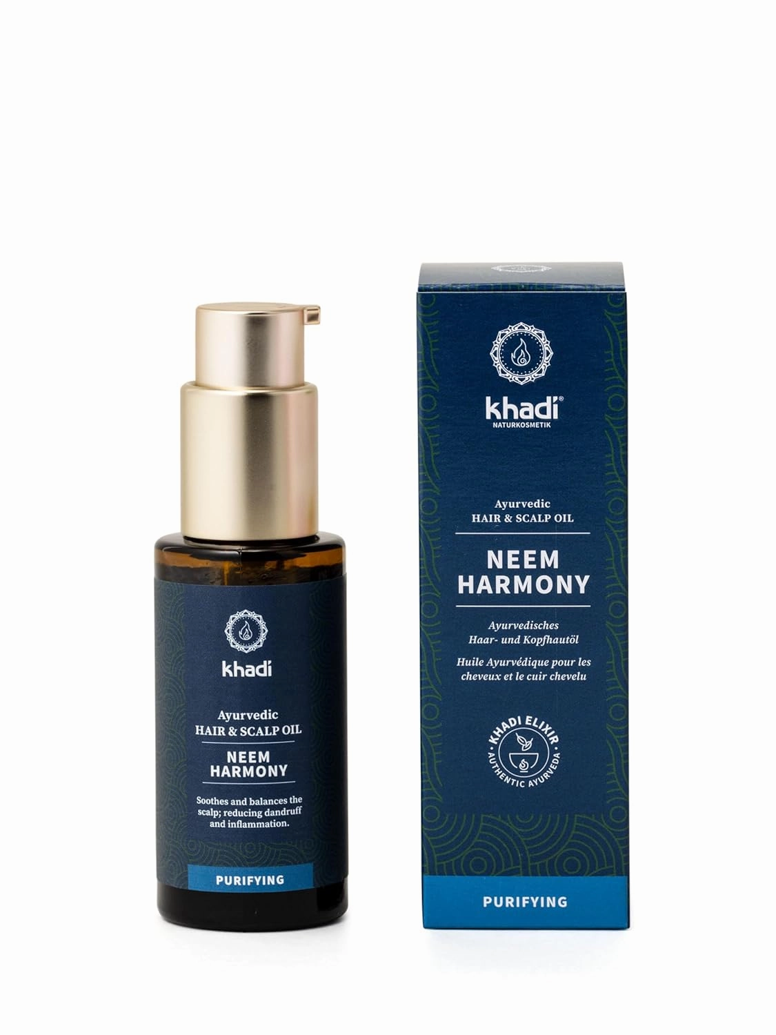 KHADI NEEM HARMONY hair oil is effective against irritation & moisturizes dry scalps. 100% natural, herbal & vegan, silicone-free & paraben-free. Ayurvedic hair care, organic natural beauty 1.69oz
