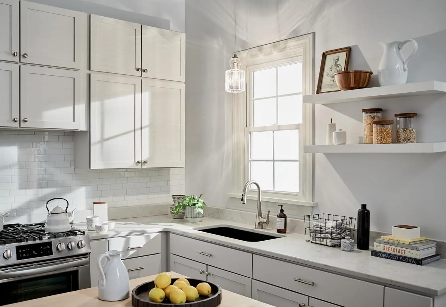 Kichler Lighting Riviera 10.75" 1 Light Pendant with Clear Ribbed Glass in Brushed Nickel