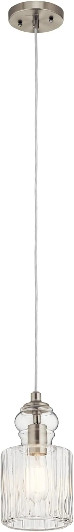 Kichler Lighting Riviera 10.75" 1 Light Pendant with Clear Ribbed Glass in Brushed Nickel