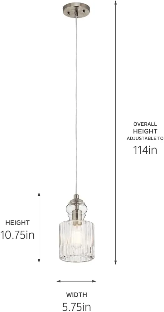 Kichler Lighting Riviera 10.75" 1 Light Pendant with Clear Ribbed Glass in Brushed Nickel