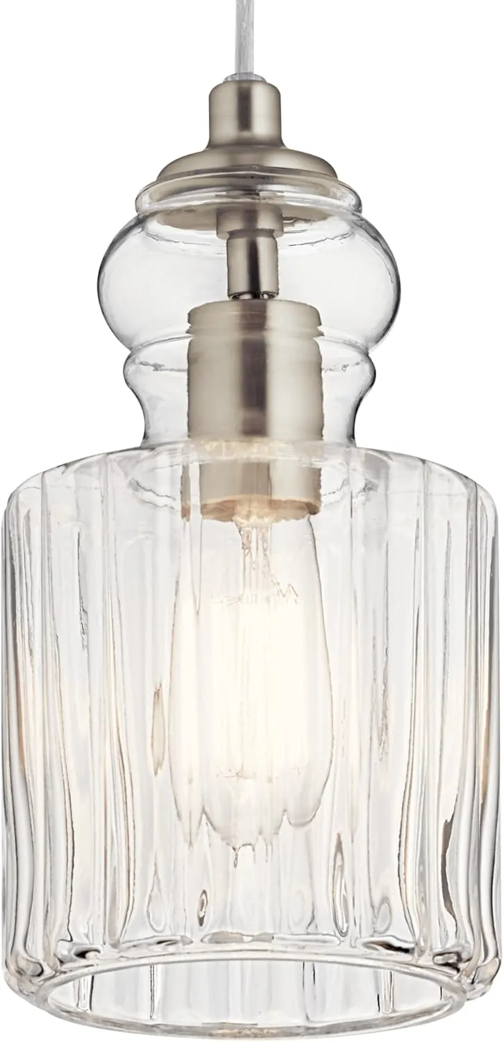 Kichler Lighting Riviera 10.75" 1 Light Pendant with Clear Ribbed Glass in Brushed Nickel