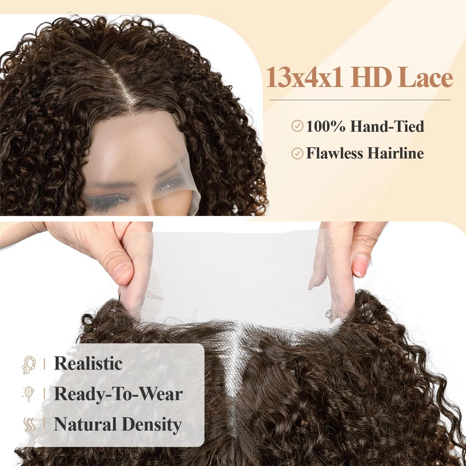 Kinky Curly Bob Wig 13x4x1 Inch HD Lace Front T Part Wig for Black Women Short Synthetic Ombre Brown Afro Coily Wigs Natural Hairstyle(Ombre Brown,15 Inches)