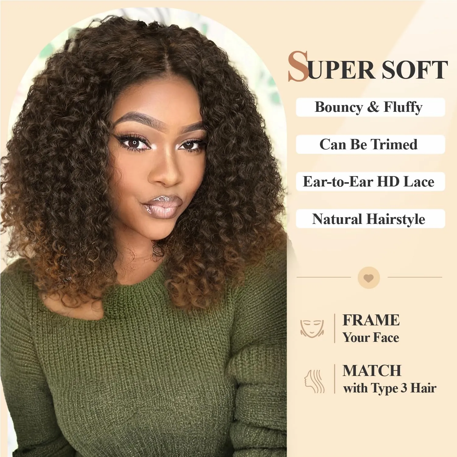 Kinky Curly Bob Wig 13x4x1 Inch HD Lace Front T Part Wig for Black Women Short Synthetic Ombre Brown Afro Coily Wigs Natural Hairstyle(Ombre Brown,15 Inches)