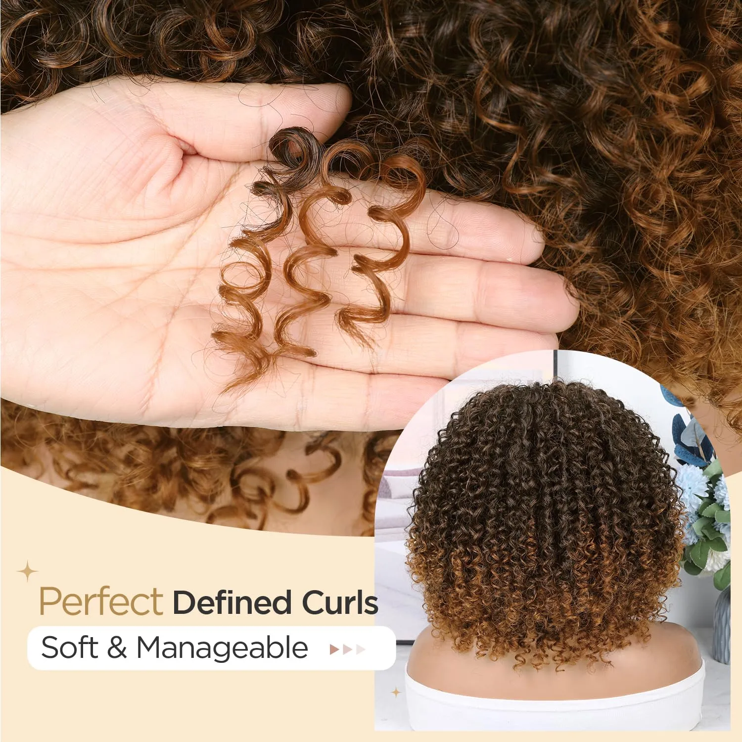 Kinky Curly Bob Wig 13x4x1 Inch HD Lace Front T Part Wig for Black Women Short Synthetic Ombre Brown Afro Coily Wigs Natural Hairstyle(Ombre Brown,15 Inches)