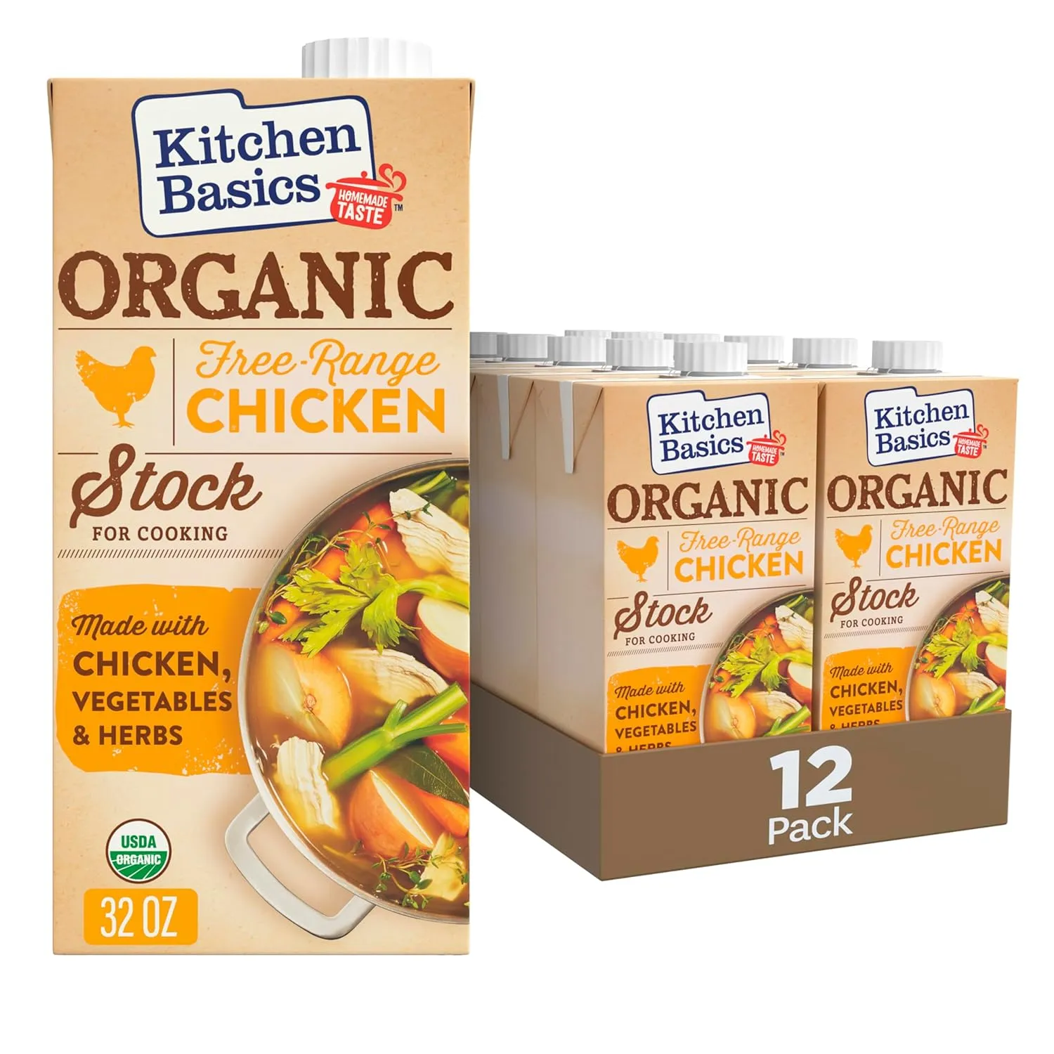 Kitchen Basics Organic Free Range Chicken Stock, 32 oz (Pack of 12) | No Artificial Flavors and Gluten Free |