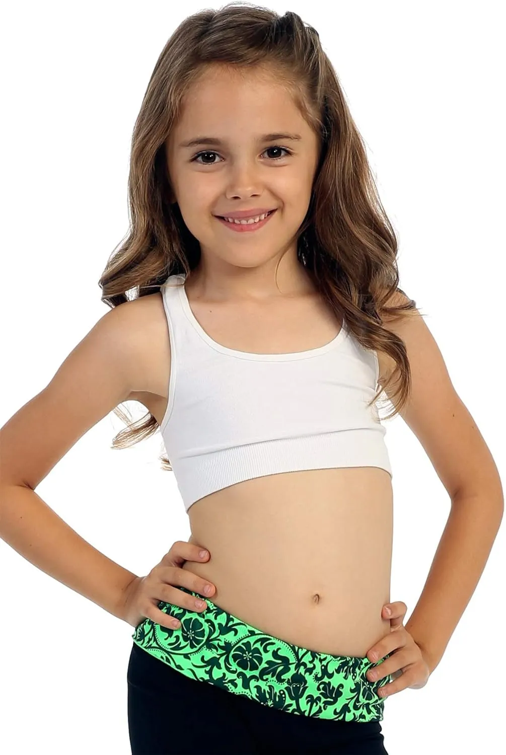 Kurve Girl’s Stretchy Crop Racerback Undershirt Training Sports Bra, UV Protective Fabric, UPF 50 , Made in USA,