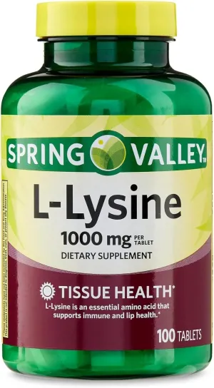 L Lysine 1000mg Tablets, 100 Count, Super Lysine Immune Support & Healthy Skin* by Spring Valley (Pack of 1)_ Sticker