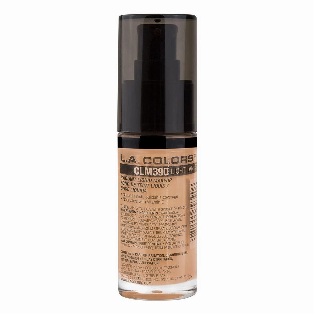 L.A. Girl Radiant Liquid Foundation, 28.5ml, CLM390 Light Tan