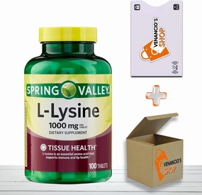 L Lysine 1000mg Tablets 100 Count, Super Lysine Immune Support & Healthy Skin* by Spring Valley (Pack of 1)