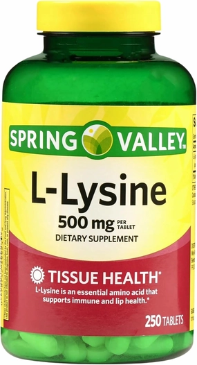 L Lysine 500mg Tablets, 250 Count, Super Lysine Immune Support & Healthy Skin* by Spring Valley (Pack of 1)