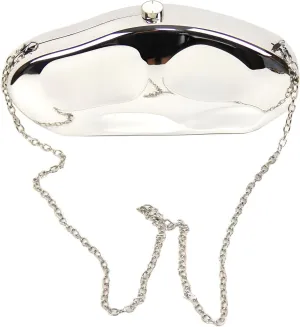 Ladies' Acrylic Handbag Ball Evening Dress Bag,Suitable for weddings, birthday parties, and dances, this unique geometric shape fashionable metal chain shoulder bag (Bright Silver)