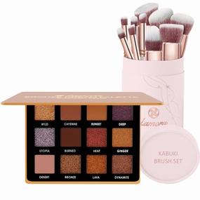 Lamora Eyeshadow Palette (Bronze) with Kabuki Makeup Brush Set