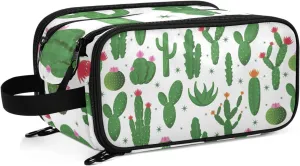 Large Capacity Travel Cosmetic Bag for Women Cactus Tropical Plant Green Travel Portable Cosmetic Pouch With Handle and Divider Flat Lay Bag Organizer Toiletry Bag Makeup Box for Skincare Cosmetics