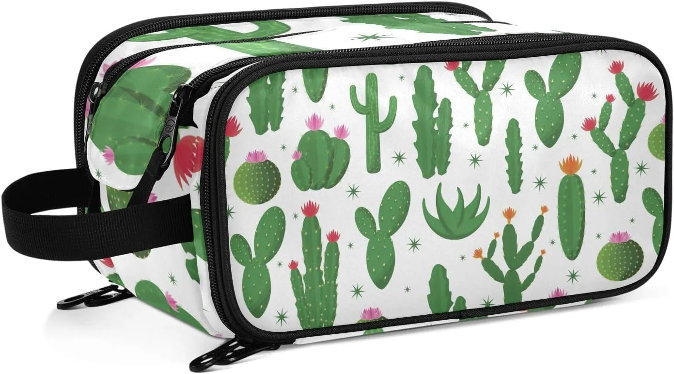 Large Capacity Travel Cosmetic Bag for Women Cactus Tropical Plant Green Travel Portable Cosmetic Pouch With Handle and Divider Flat Lay Bag Organizer Toiletry Bag Makeup Box for Skincare Cosmetics