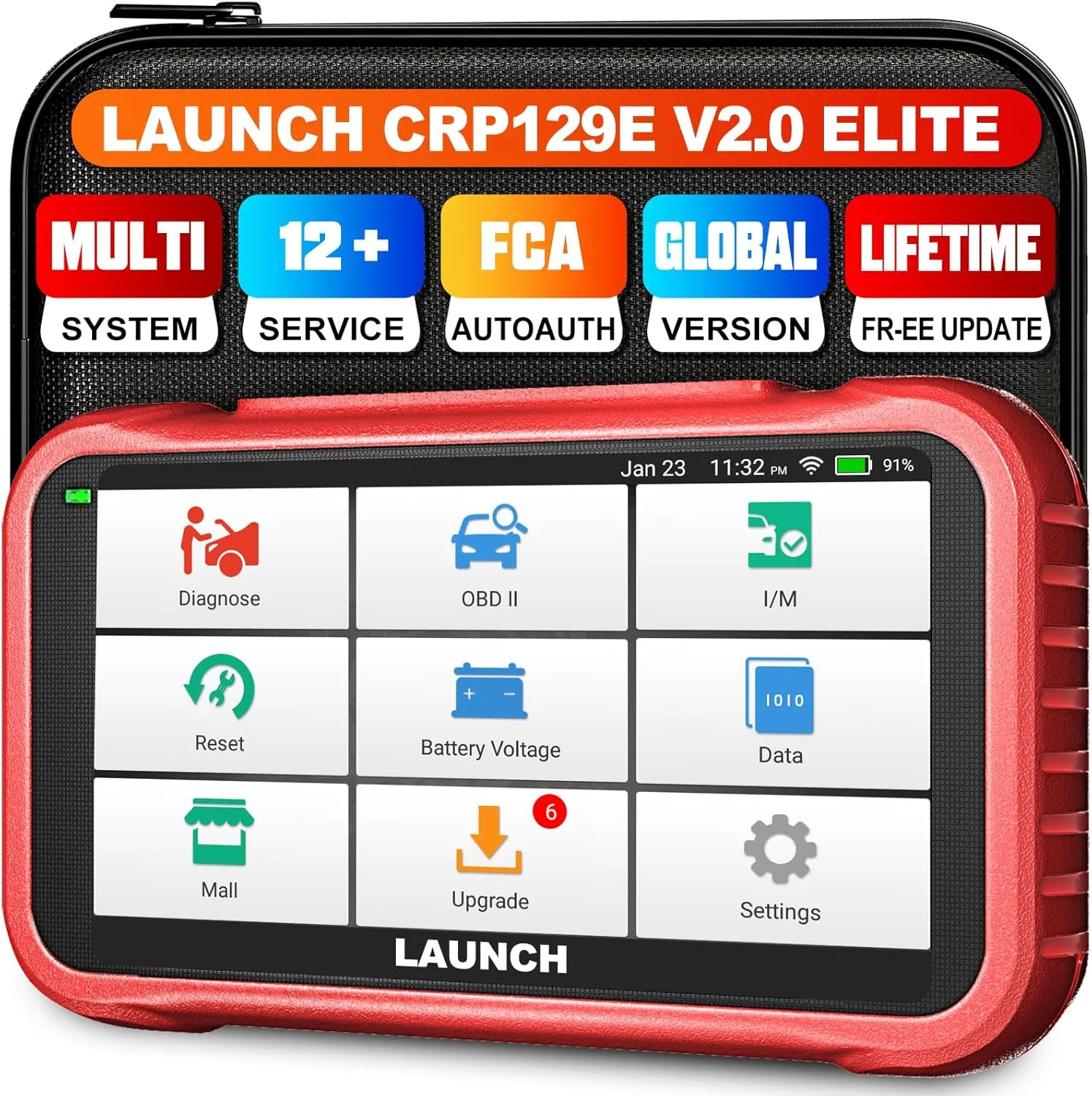 LAUNCH CRP129E V2.0 Elite OBD2 Scanner, 2025 All Level-Up，FCA AutoAuth, 12 Reset, Oil/EPB/SAS/TPMS/BMS/Injector Coding, ABS Bleed, ABS SRS Transmission Engine Code Reader, Lifetime Free Update