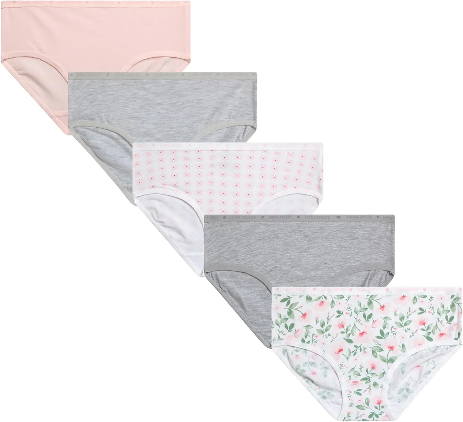 Laura Ashley Girls Underwear Briefs - 5 Pack Soft Comfort Stretch Breathable Cotton Underwear Panties for Girls (Sizes:4-12)