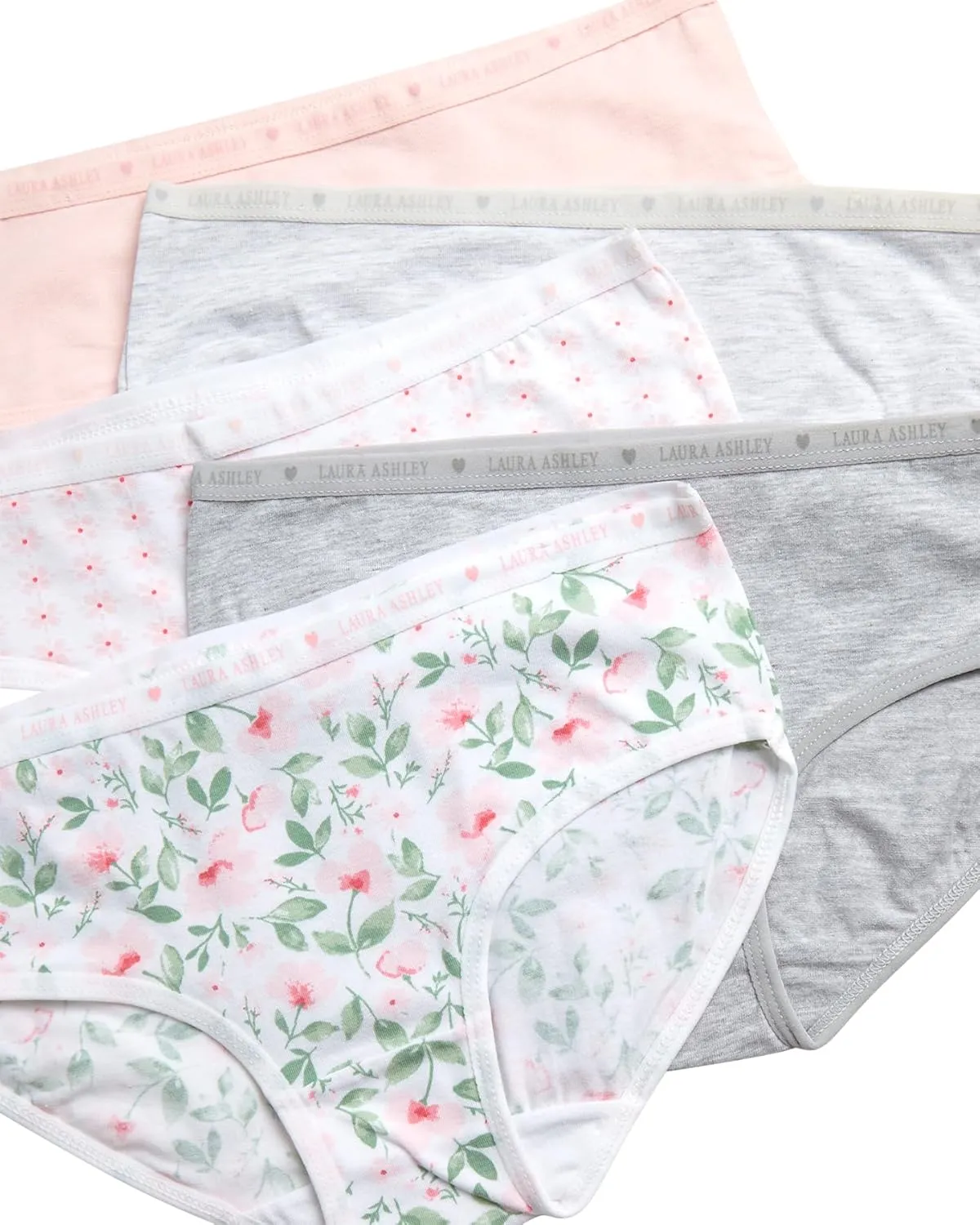 Laura Ashley Girls Underwear Briefs - 5 Pack Soft Comfort Stretch Breathable Cotton Underwear Panties for Girls (Sizes:4-12)