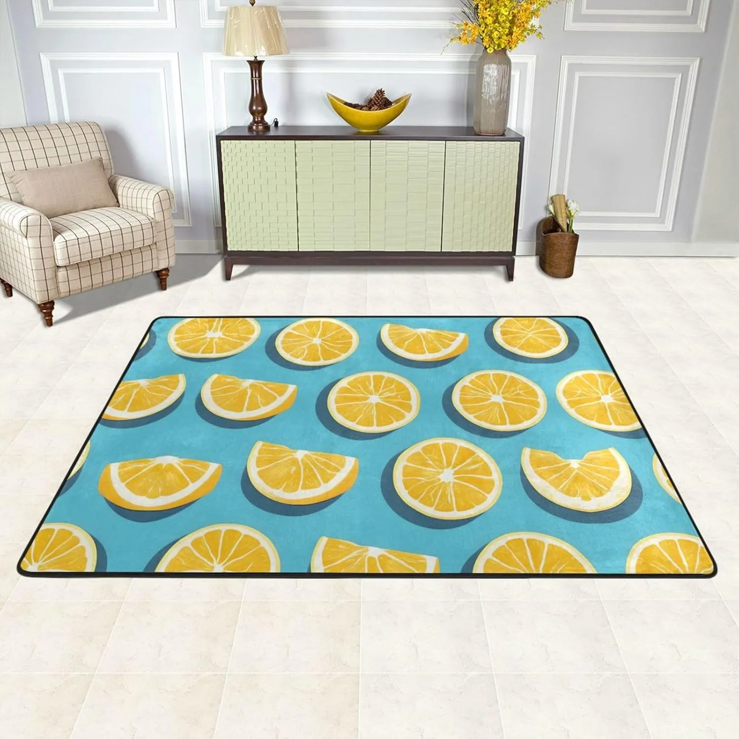 Lemon Wedges Printing Anti-Slip Floor mat Carpet Rug 72"x48" for Living Room Office Coffee Table Bed Balcony