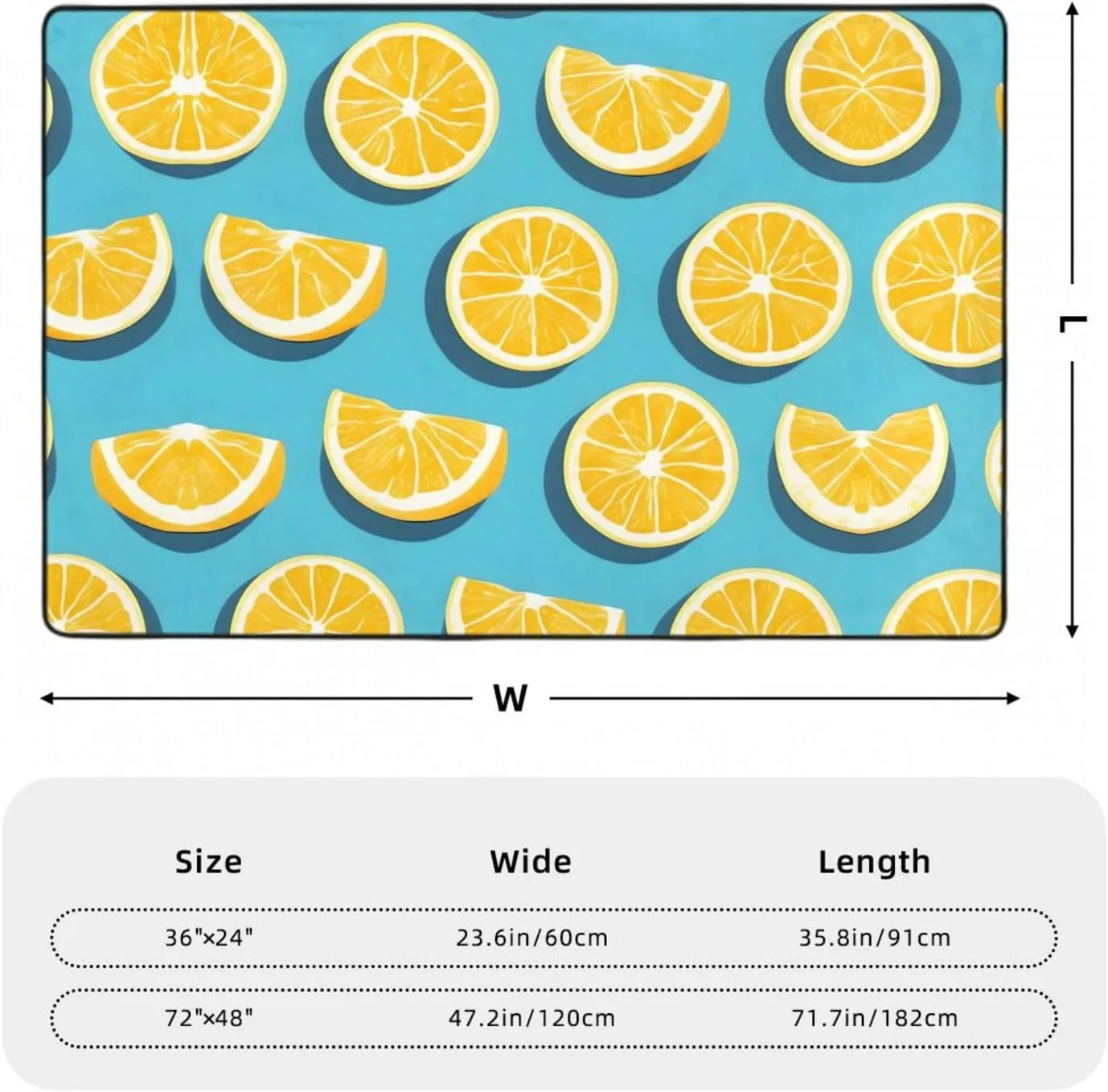 Lemon Wedges Printing Anti-Slip Floor mat Carpet Rug 72"x48" for Living Room Office Coffee Table Bed Balcony