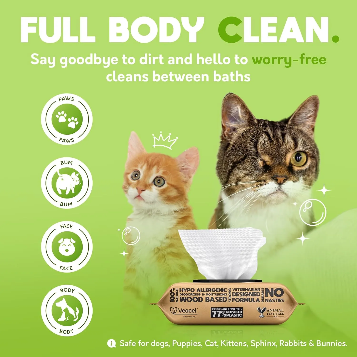 Lick-Safe Pet Wipes for Dogs & Cats - Vet-Approved & Hypoallergenic - Cleans Mud, Odors & Dander - Feline & Dog Wipes for Paws, Face & Butt - Earth-Friendly & Unscented Cat Cleaning - Pack of 400