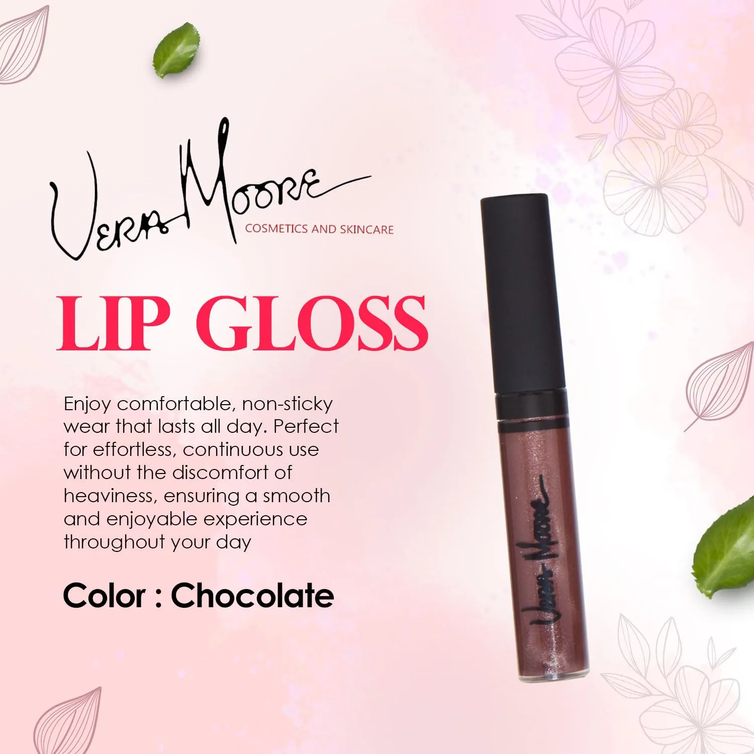 Lip Gloss, Moisturizing Lip Color with Shimmer for Long Lasting Shine, Lightweight Lip Stain, Girls Non-Sticky Lip Gloss with Aloe Vera, W/Vitamin C, E (Chocolate)