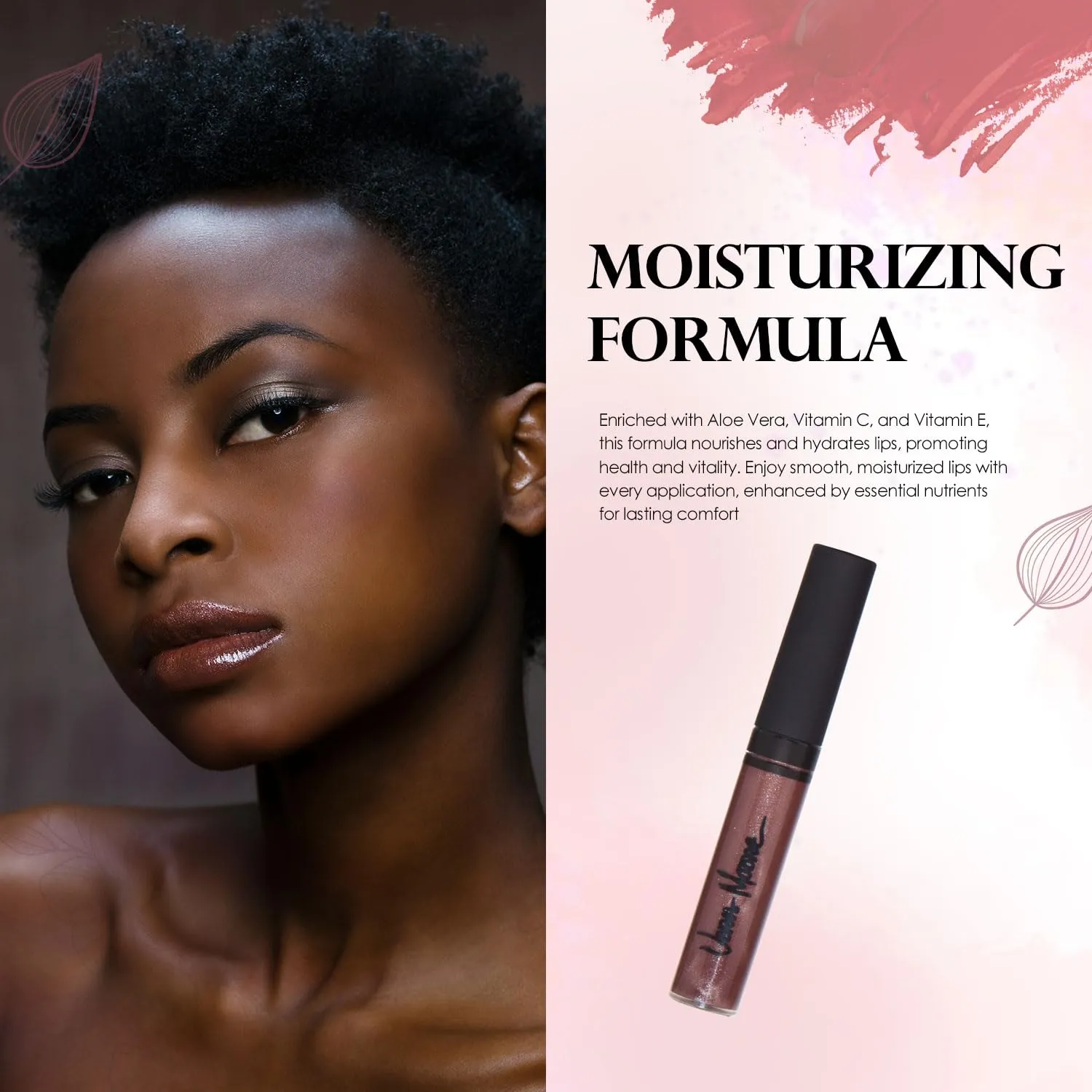 Lip Gloss, Moisturizing Lip Color with Shimmer for Long Lasting Shine, Lightweight Lip Stain, Girls Non-Sticky Lip Gloss with Aloe Vera, W/Vitamin C, E (Chocolate)