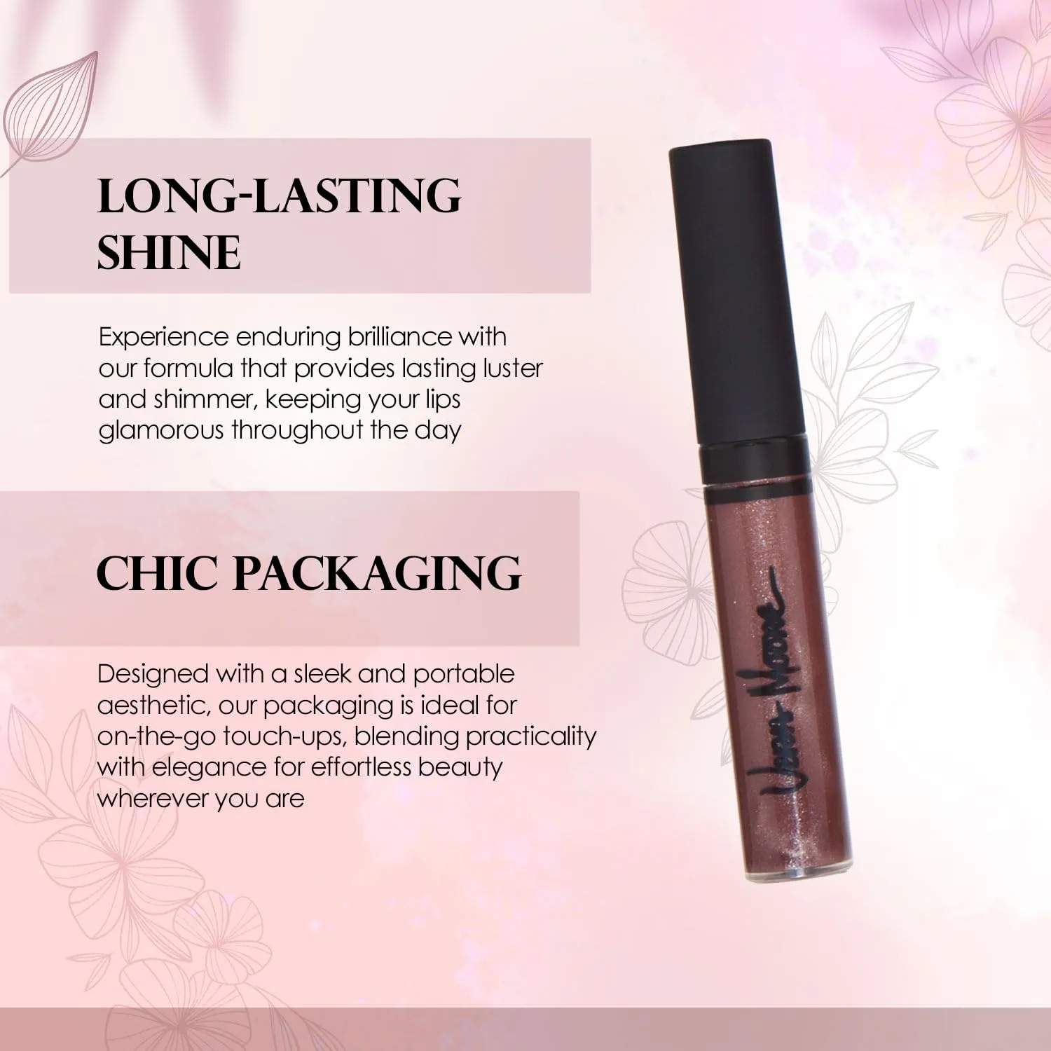 Lip Gloss, Moisturizing Lip Color with Shimmer for Long Lasting Shine, Lightweight Lip Stain, Girls Non-Sticky Lip Gloss with Aloe Vera, W/Vitamin C, E (Chocolate)