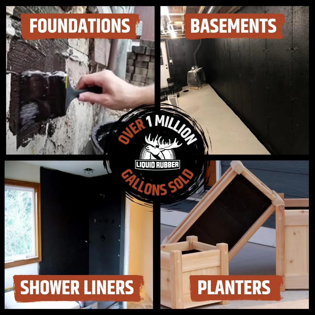 Liquid Rubber Basement and Foundation Repair Sealant - Waterproof Concrete Sealer & Crack Filler - Flexible Coating for Indoor & Outdoor Use - Waterproofing Paint - Black, 1 Gallon