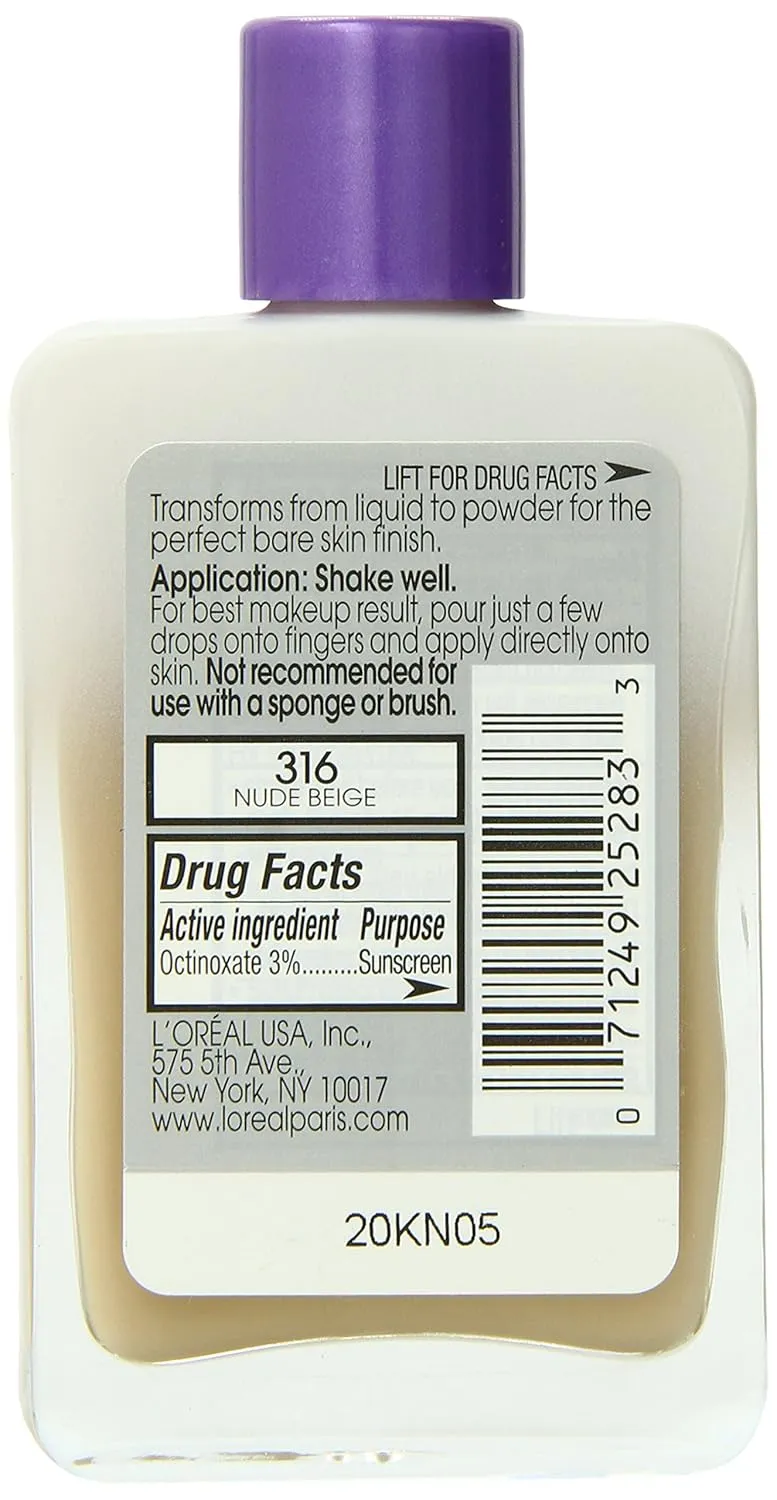 L’Oréal Paris Magic Nude Liquid Powder Bare Skin Perfecting Makeup SPF 18, Nude Beige, 0.91 Ounces