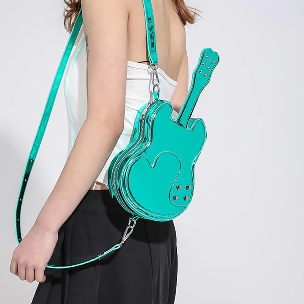 Love Riveted Glossy Violin/Guitar/Piano Handbag Crossbody Bag, Quilted PU Leather Zipper Closed Purse Shoulder Bag For Women