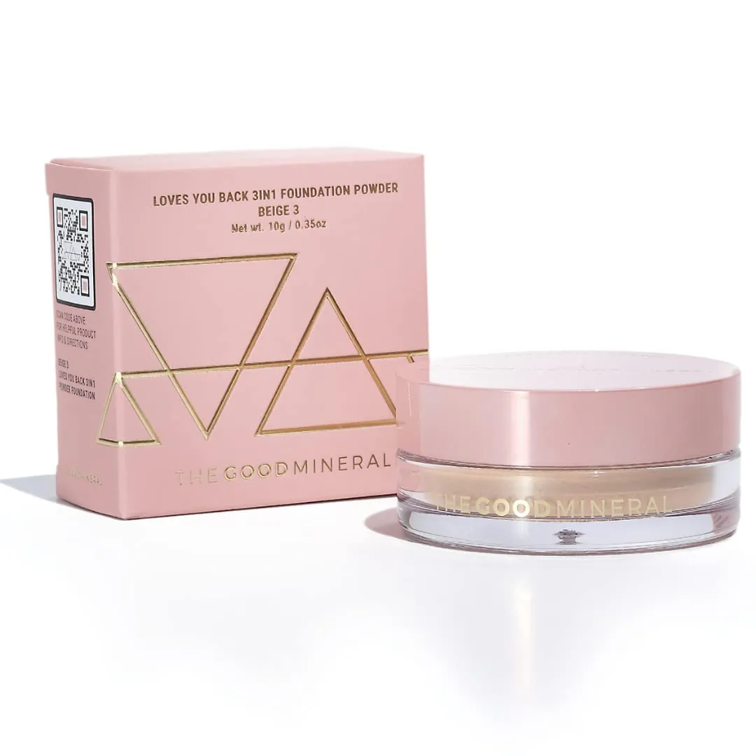 Loves-You-Back 3in1 Mineral Powder Foundation (BEIGE 3) | Designed for acne-prone, sensitive skin | Evens out skin tone as a 3IN1 - Concealer, Foundation   Powder | Natural Coverage