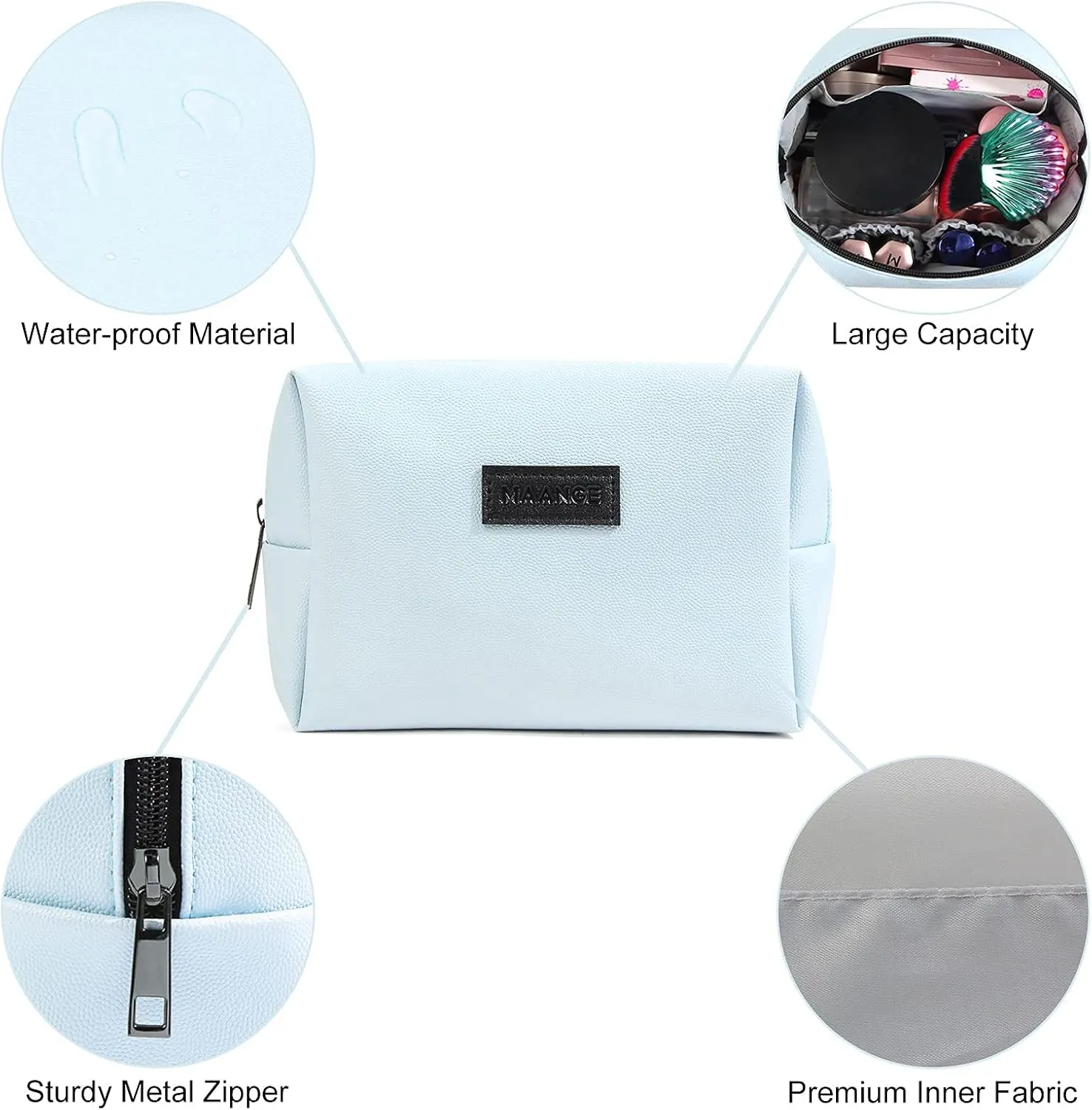 MAANGE 2 Pcs Small Makeup Bag For Purse, Travel Cosmetic Bag Makeup Pouch PU Leather Portable Versatile Zipper Pouch For Women (Blue Green)