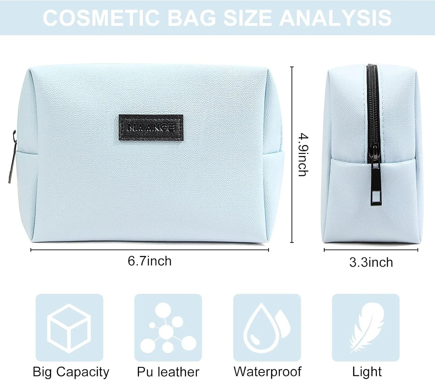 MAANGE 2 Pcs Small Makeup Bag For Purse, Travel Cosmetic Bag Makeup Pouch PU Leather Portable Versatile Zipper Pouch For Women (Blue Green)