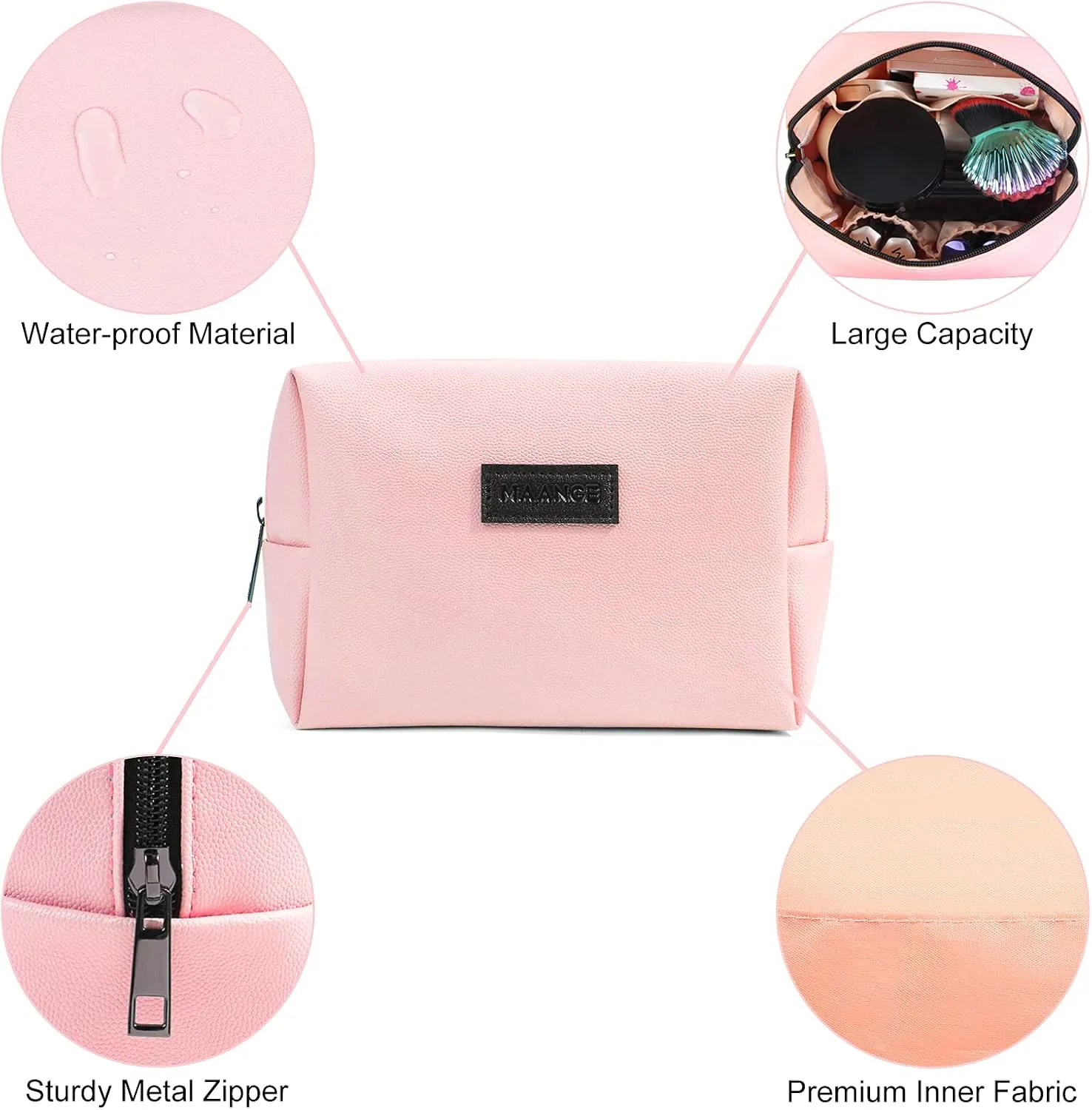MAANGE 2 Pcs Small Makeup Bag For Purse, Travel Cosmetic Bag Makeup Pouch PU Leather Portable Versatile Zipper Pouch For Women (Pink Blue)