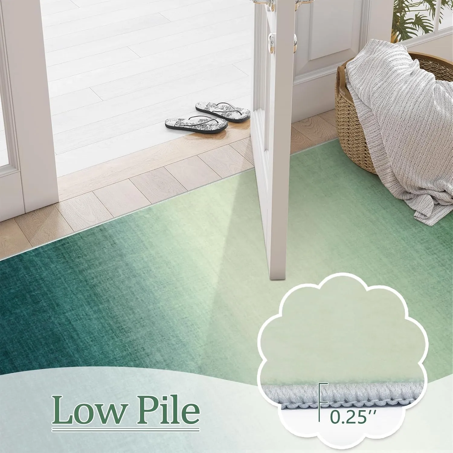 Machine Washable 5x7 Area Rugs for Living Room Ombre, Non Slip Green Soft Low Pile Abstract Modern Cute Girls Rugs for Bedroom Indoor, Large Carpet Playroom Nusrery Kids Dining Office Room Rugs