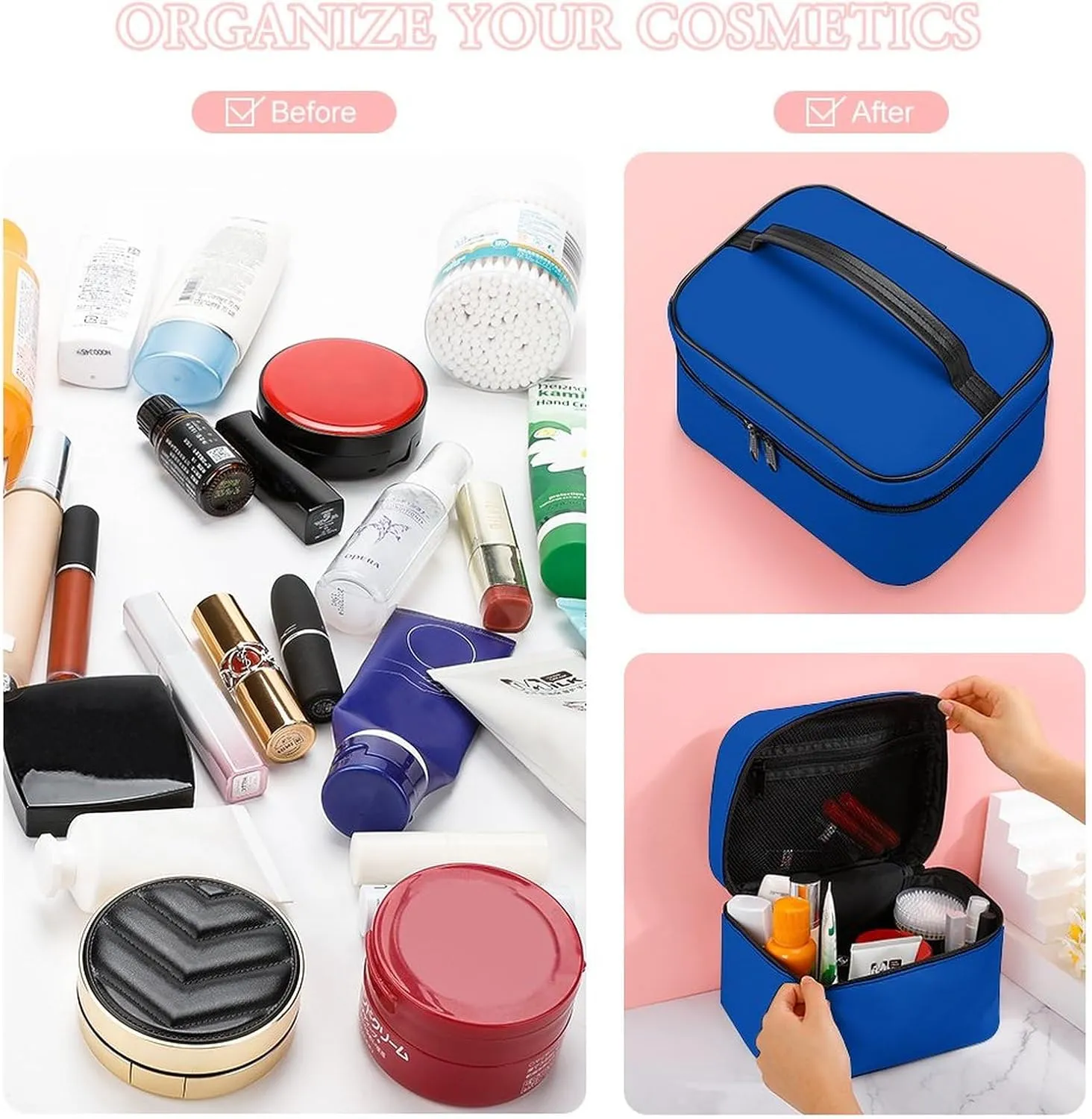 Makeup Bag, Cobalt Blue Solid Color Travel Cosmetic Bag Makeup Organizer Case Large Capacity Portable Zipper Toiletry Bag for Women