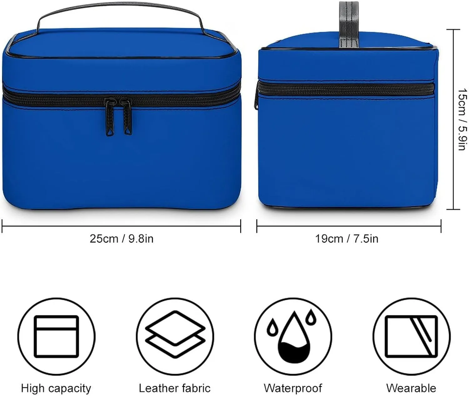 Makeup Bag, Cobalt Blue Solid Color Travel Cosmetic Bag Makeup Organizer Case Large Capacity Portable Zipper Toiletry Bag for Women