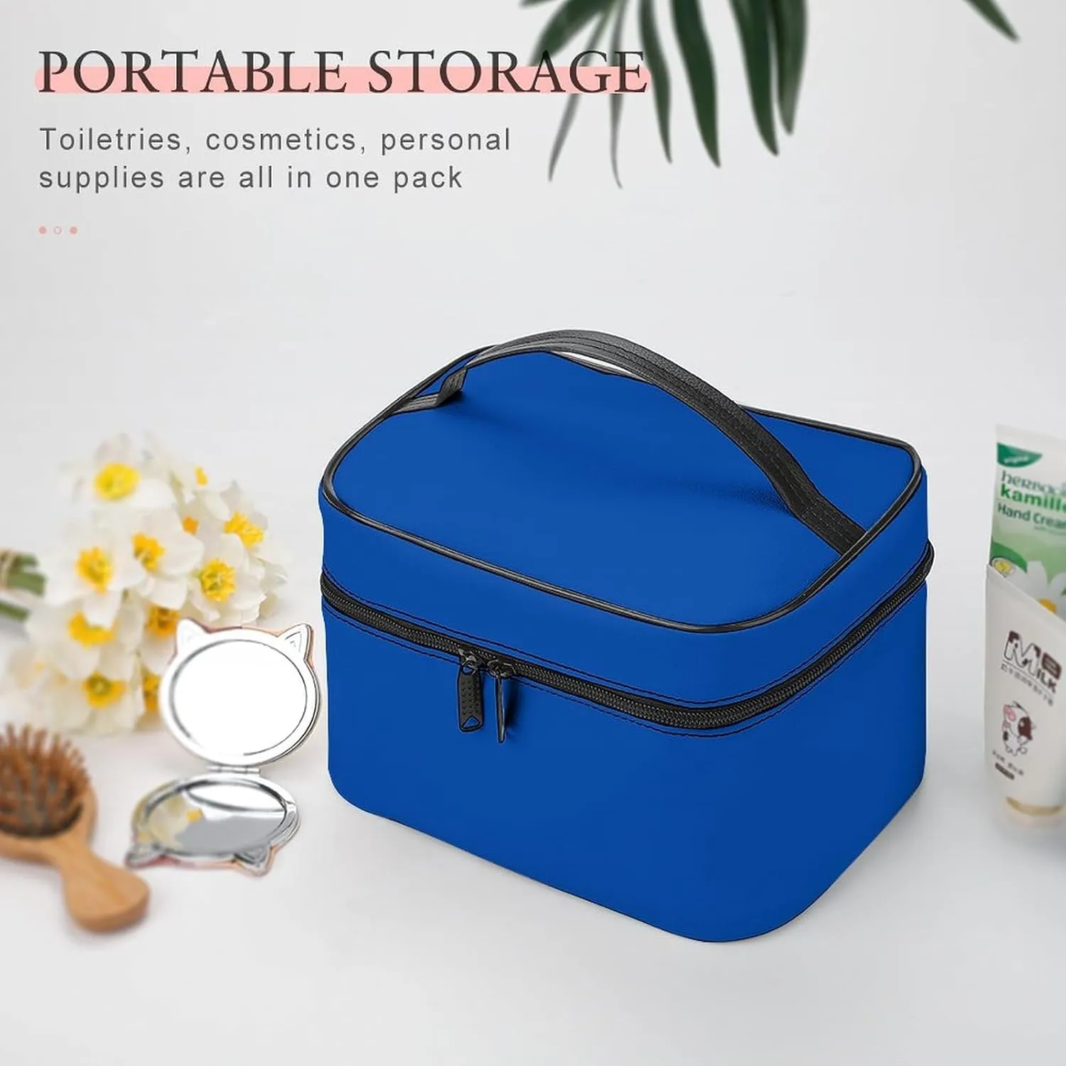 Makeup Bag, Cobalt Blue Solid Color Travel Cosmetic Bag Makeup Organizer Case Large Capacity Portable Zipper Toiletry Bag for Women
