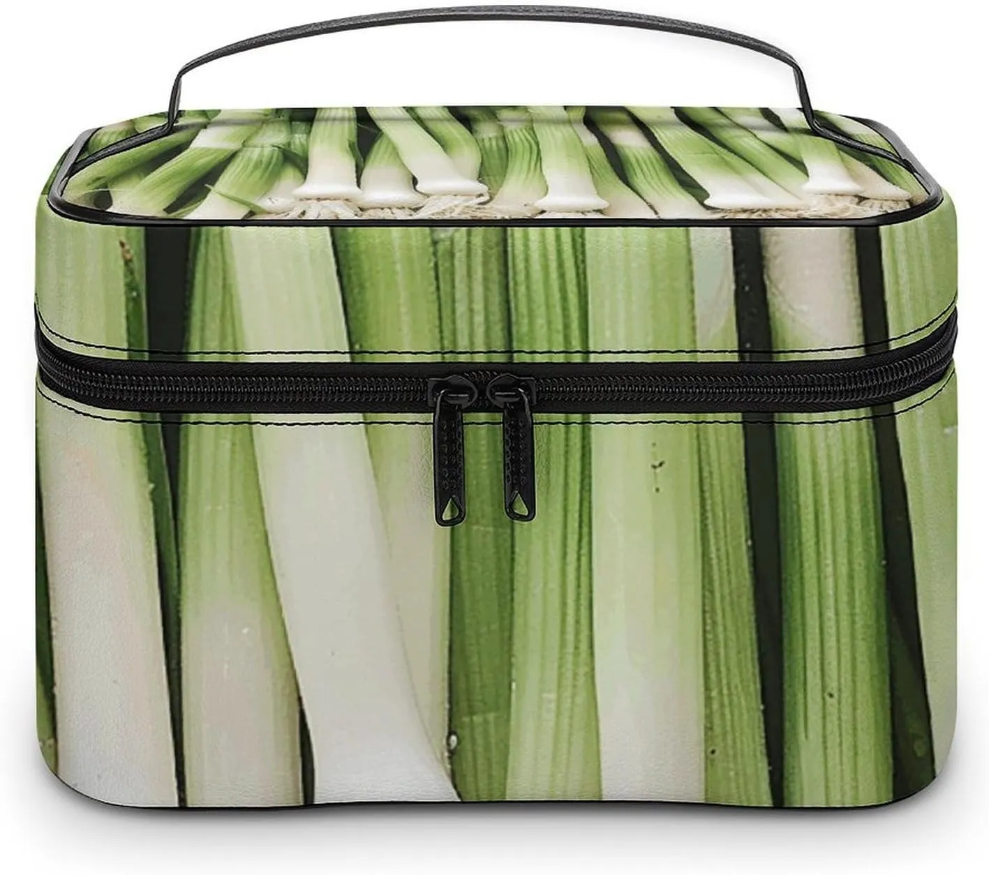 Makeup Bag Cosmetic Bag with Handle Green And White Onions Travel Makeup Organizer Case Toiletry Bag for Women