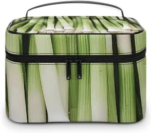 Makeup Bag Cosmetic Bag with Handle Green And White Onions Travel Makeup Organizer Case Toiletry Bag for Women