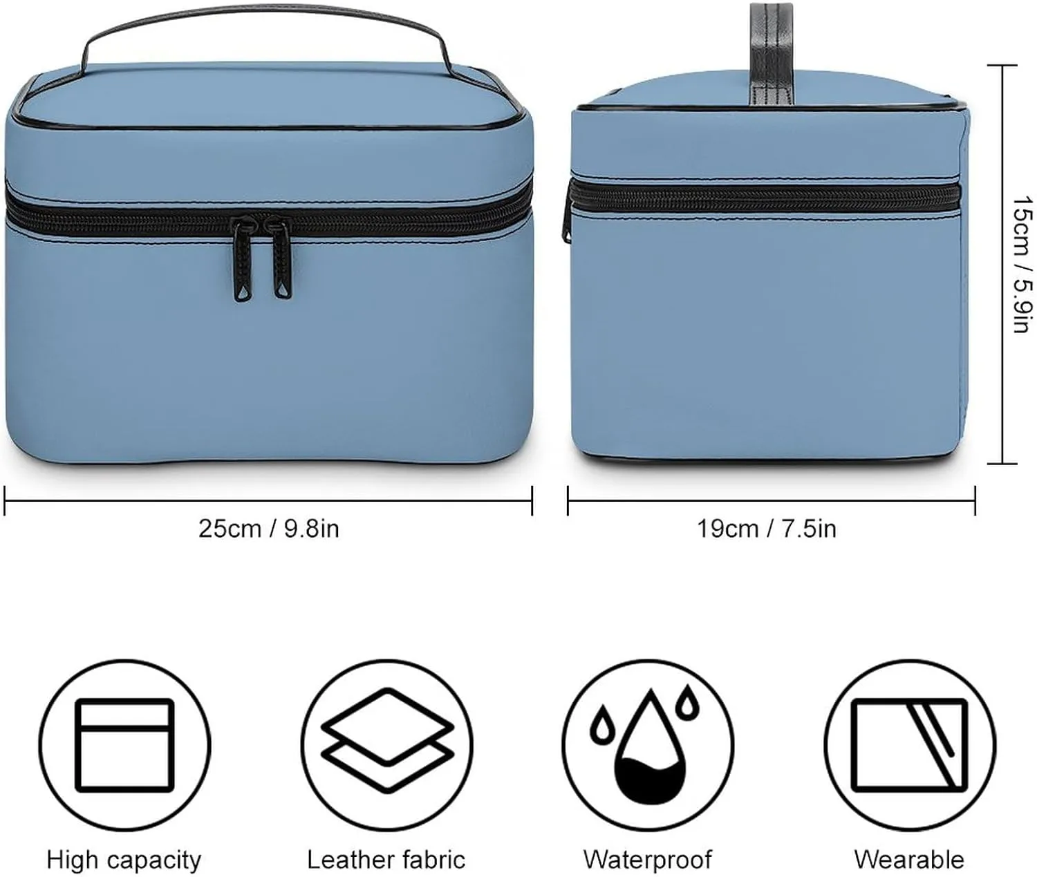 Makeup Bag, Dusty Blue Solid Color Travel Cosmetic Bag Makeup Organizer Case Large Capacity Portable Zipper Toiletry Bag for Women
