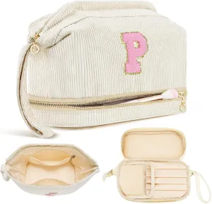 Makeup Bag for Girls Gift, Personalized Graduation Gifts Initial Women Makeup Bag for Travel, Teacher Appreciation Gifts Preppy Make up Bag Cosmetic Bag 18th Birthday Gifts for Teen Girl Trendy - P