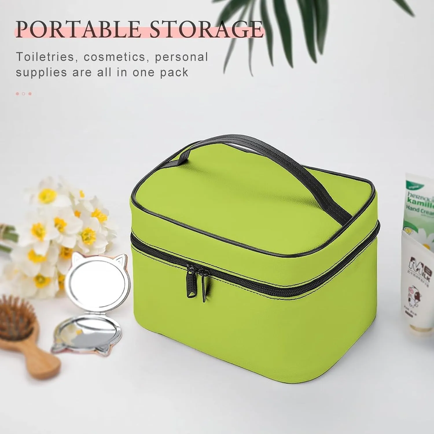 Makeup Bag, Green Plain Solid Colo Travel Cosmetic Bag Makeup Organizer Case Large Capacity Portable Zipper Toiletry Bag for Women