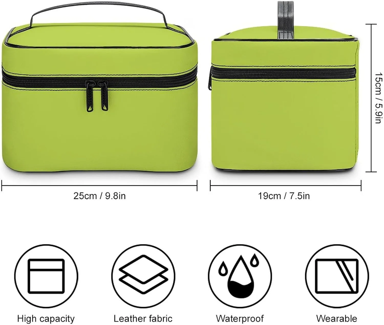 Makeup Bag, Green Plain Solid Colo Travel Cosmetic Bag Makeup Organizer Case Large Capacity Portable Zipper Toiletry Bag for Women
