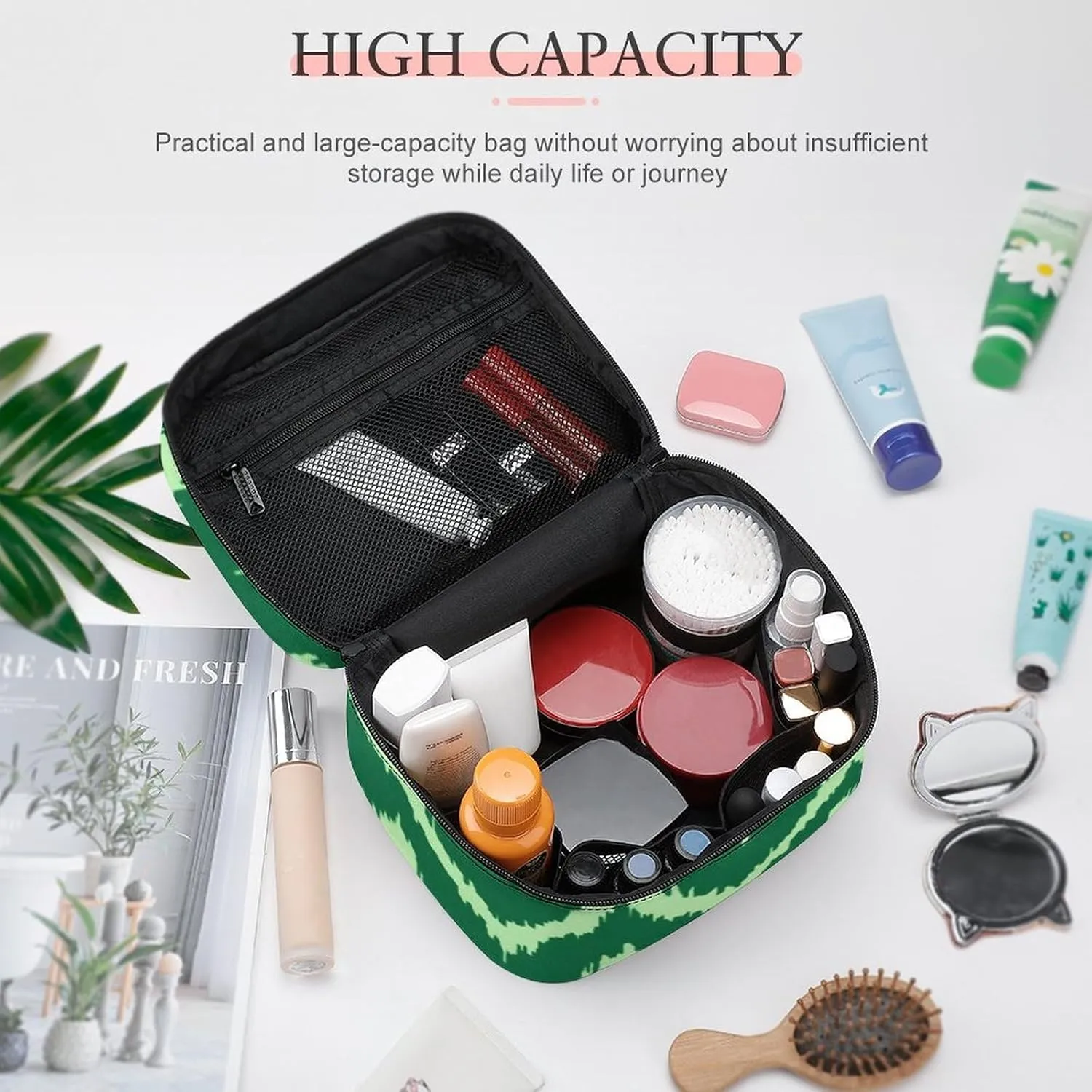 Makeup Bag, Modern Chevrons Light Green Travel Cosmetic Bag Makeup Organizer Case Large Capacity Portable Zipper Toiletry Bag for Women