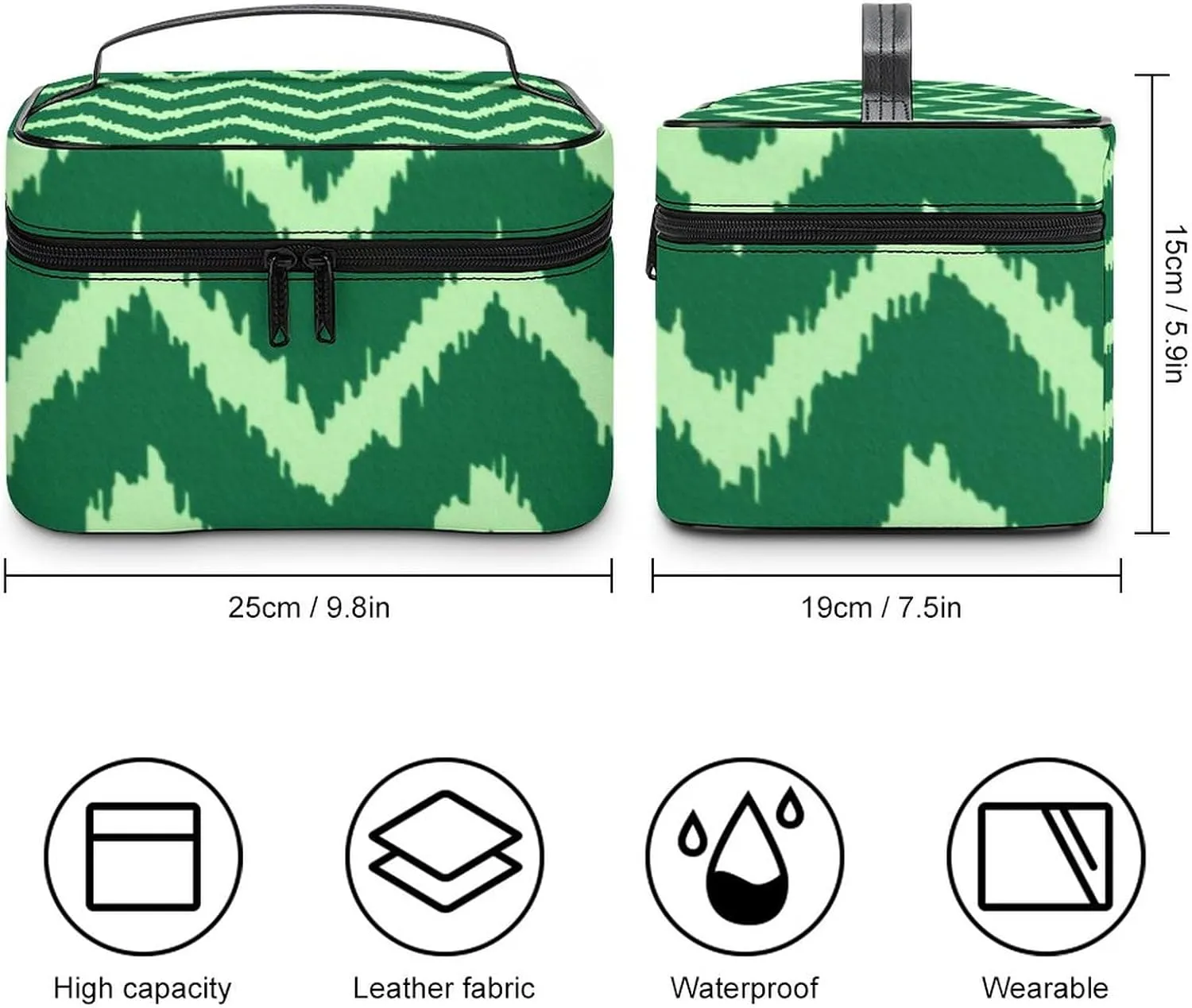 Makeup Bag, Modern Chevrons Light Green Travel Cosmetic Bag Makeup Organizer Case Large Capacity Portable Zipper Toiletry Bag for Women