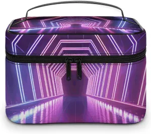 Makeup Bag Travel Cosmetic Bag for Women Neon Lights Tunnel Makeup Pouch for Purse Large Makeup Organizer Case Receiving Bag