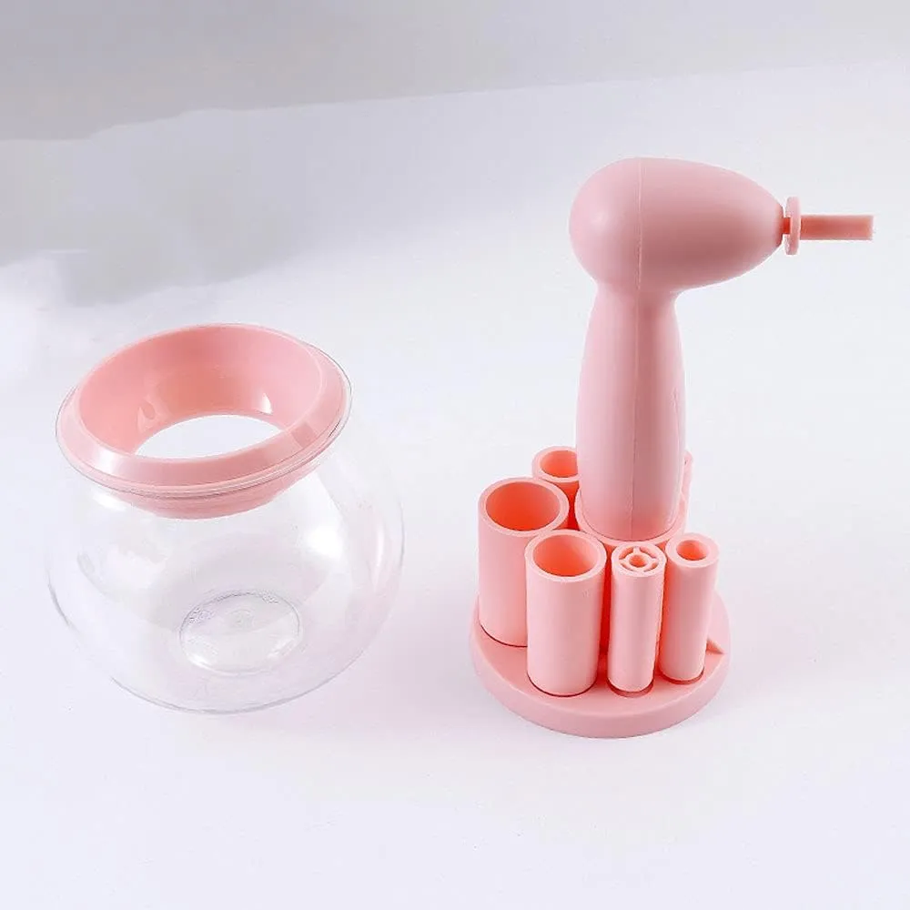 Makeup Brush Cleaner and Dryer with 8 Brush Collars, Wash and Dry in Seconds, Automatic Spinning Battery Powered Powerful Cosmetic Make Up Brushes Cleaning Tool,Pink