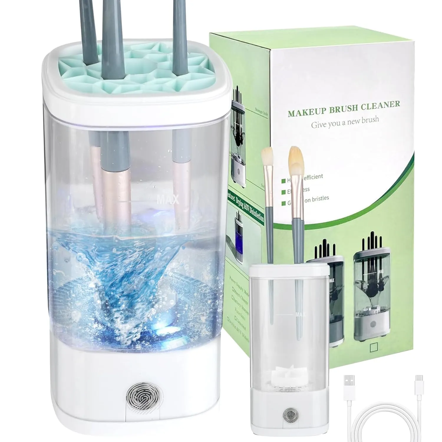 Makeup Brush Cleaner, Electric Makeup Brush Cleaner for Deep Cleaning, Automatic Spinning Cosmetic Brush Cleaner, Auto-Rotating Brush Cleaner One-Click Operation, Suitable for Any Makeup Brushes